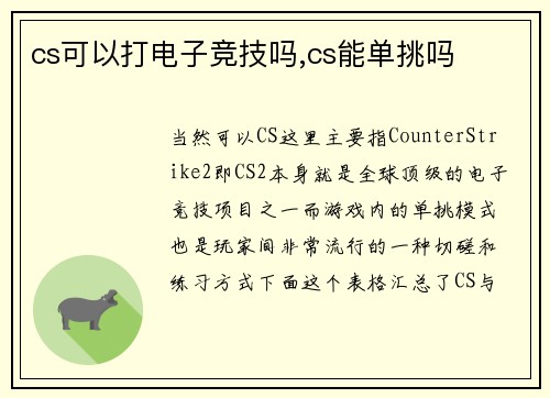 cs可以打电子竞技吗,cs能单挑吗