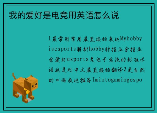 我的爱好是电竞用英语怎么说